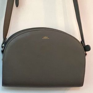 Used A.P.C. Demi-Lune Grey Leather Crossbody Bag.